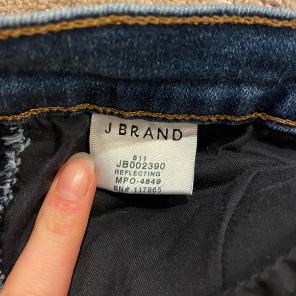 J BRAND 811 Mid Rise Skinny Reflective Raw Hem Tuxedo Stripe Jeans - Picture 5 of 6
